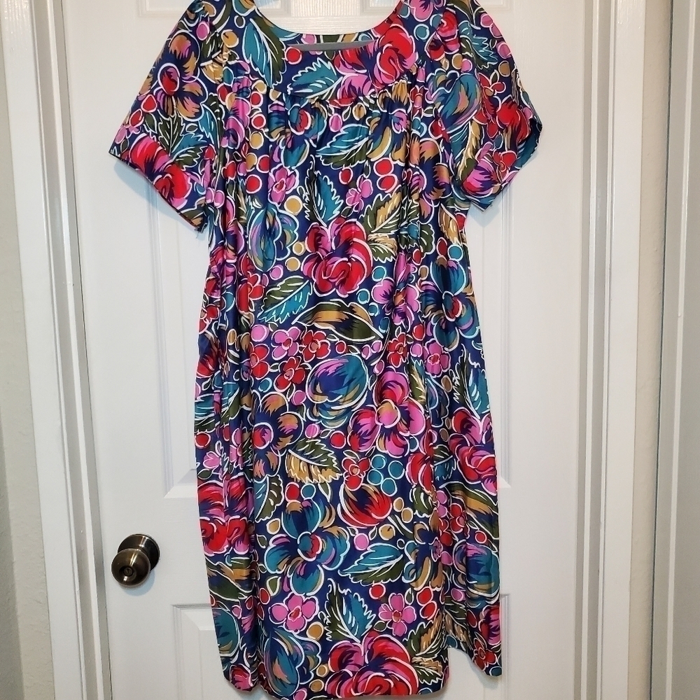 Vintage Muumuu House Dress Sears Colorful Sz L Misses